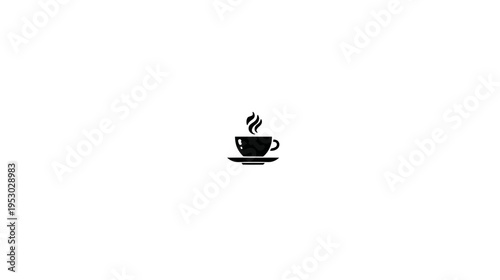 Black and white illustration of a steaming cup of beverage. The cup sits on a saucer