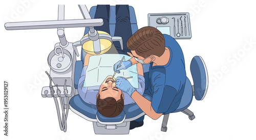 Dentist performing dental check-up on patient in modern clinic