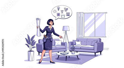 Interior Designer Planning Home Renovation with Blueprints and Ideas