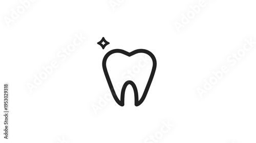 A clean, simple black outline of a tooth with a sparkling star symbol