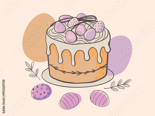 Easter cake with chocolate eggs on top and icing decoration