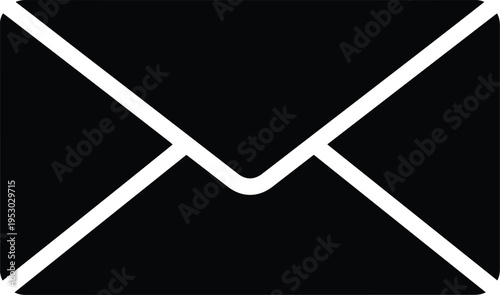 Black email envelope icon, simple mail message vector illustration, digital correspondence symbol, isolated business letter on white background,