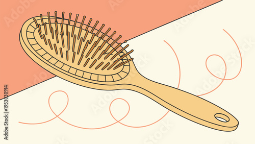 Wooden hair brush with bristles illustrated on a colorful background