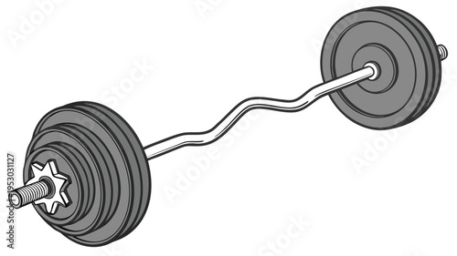 Curved barbell with weight plates for fitness and weightlifting illustration