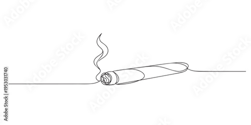 single line cigar.continuous line drawing of smoking cigar with rising smoke.tobacco habit concept.one line vector illustration.