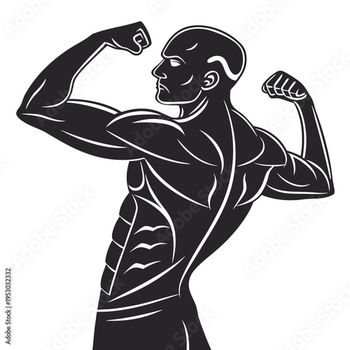 Muscular man flexing biceps silhouette illustration for fitness and strength concepts
