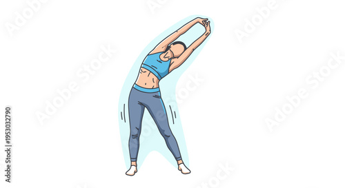 Woman stretching side body, illustration of fitness and yoga pose, healthy lifestyle