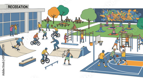 Active Recreation Park: Skateboarding, BMX, Yoga, Basketball, and Community Center