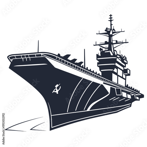 Detailed silhouette illustration of a large military aircraft carrier warship. navy vessel