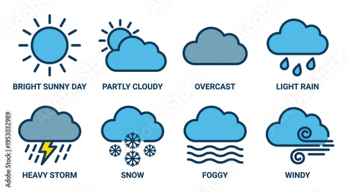 Weather forecast icons set for app interface and meteorology design