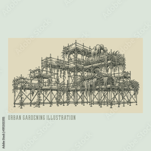 Urban garden illustration, hand-drawn organic greenery and nature-inspired design for modern living