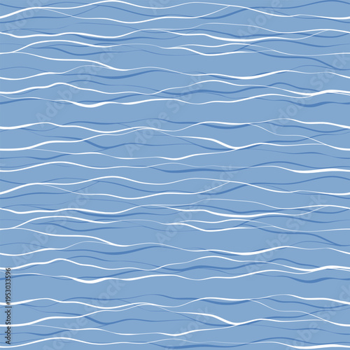Sea waves seamless vector pattern. Hand drawn water calm background. Wavy ocean print, curly paint lines	