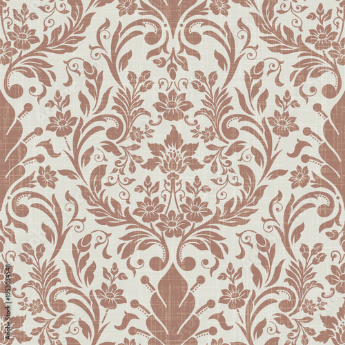 Cute floral seamless pattern on linen texture. Flower vector illustration background. Print in rustic vintage style, textile or wallpapers.