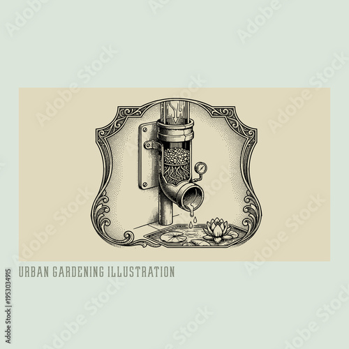 Urban garden illustration, hand-drawn organic greenery and nature-inspired design for modern living