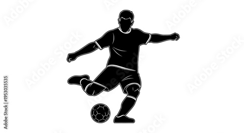 Soccer player in action kicking a ball during a match, showcasing athleticism and focus on the game.