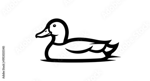 Black-and-white illustration of a duck swimming gracefully with detailed features and a minimalist design.