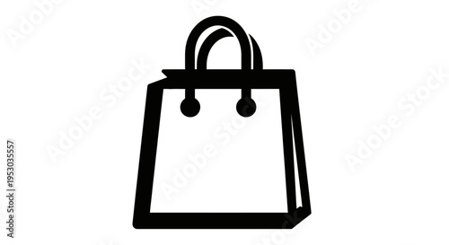 Shopping bag icon in black and white, representing retail, commerce, or consumerism in a minimalist style.