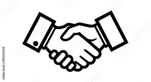 Two hands shaking in black and white, symbolizing agreement, partnership, or collaboration in a professional setting.