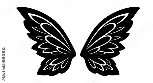 Black and white butterfly wings isolated on a plain background, symbolizing freedom and elegance.