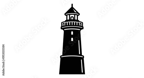 A second minimalist black and white lighthouse icon is displayed on a plain background.,