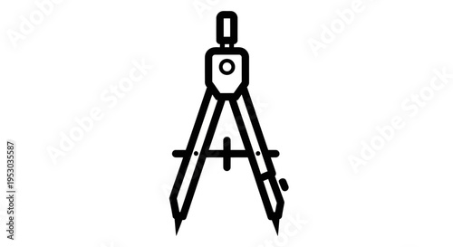 A stylized black and white illustration of a mathematical compass tool on a plain background.,