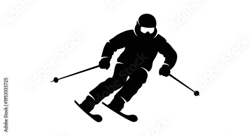 Black silhouette of a skier in motion