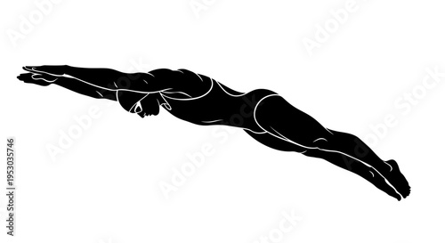 Black silhouette of a man in a diving position