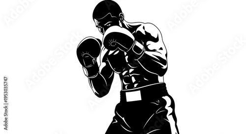 Black silhouette of a boxer in fighting stance with gloves