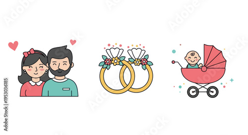 Cartoon illustration of happy family.