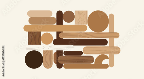 Brown shapes and geometric forms.