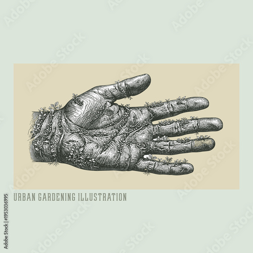 Urban garden illustration, hand-drawn organic greenery and nature-inspired design for modern living