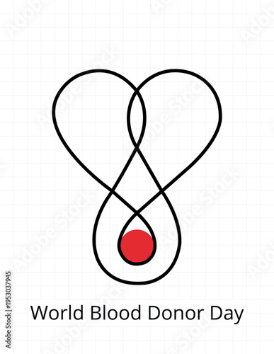 World Blood Donor Day Concept: Minimalist Line Art Heart and Blood Drop Silhouette for Healthcare and Medical Awareness, Vector Illustration