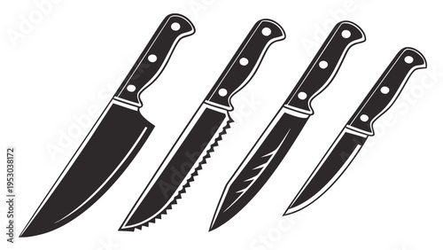 Kitchen knife set, various sharp blades for cooking and culinary preparation