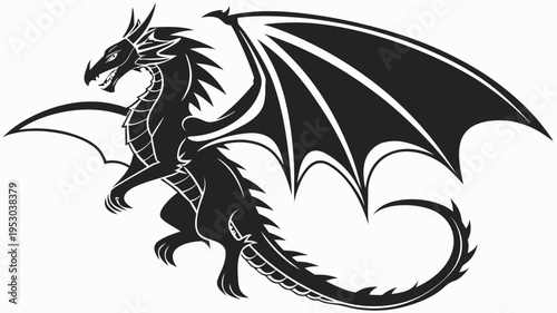Majestic black fantasy dragon with large wings, a powerful mythical creature