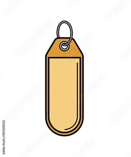 Simple golden blank luggage tag illustration with metallic eyelet ready for personalized information
