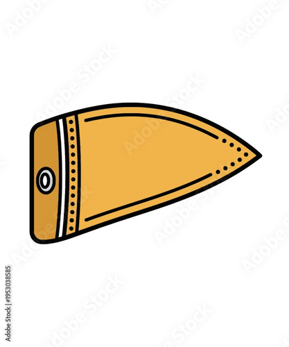 Cartoon-style golden surfboard illustration featuring a rounded nose, sharp tail, and distinctive dotted detailing