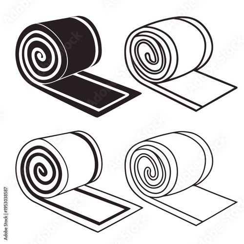 Rolled up yoga mats or sleeping bags vector icons, camping and fitness equipment set