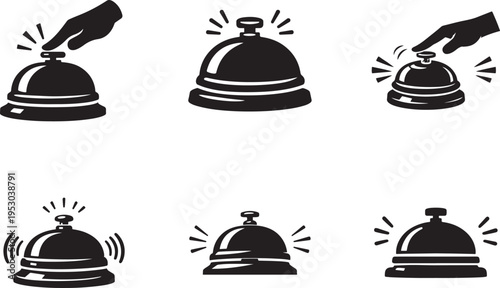 Service bell icon set for hotel reception, restaurant desk, customer call symbol vector illustration.
