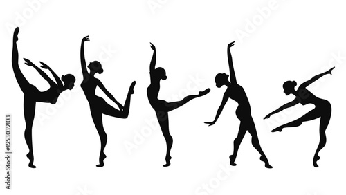 Graceful ballerina silhouettes in various dance poses vector illustration for performance art