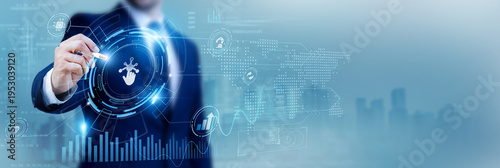 Quadro em tela Business analyst using a pen while analyzing data Digitization and digital trans