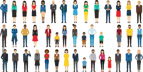 people, characters, diverse, community, team, family, business, men, women, children, lifestyle, society, group, standing, illustration, multicultural, collection, crowd, population, set