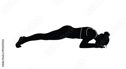Silhouette of a woman performing a plank exercise on a white background