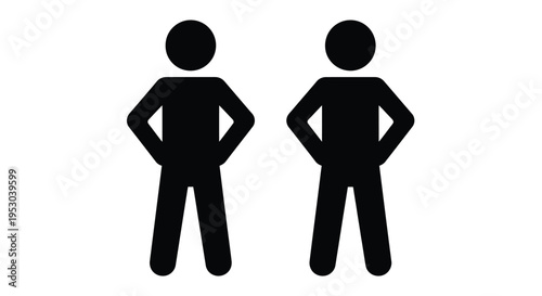Simple black silhouettes of two people standing with hands on hips