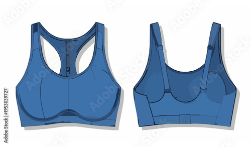 Sports Bra Technical Flat CAD Illustration for Activewear Fashion Design