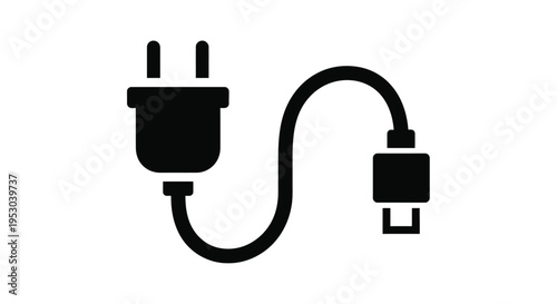 Simple black and white illustration of a power cable with usb connector