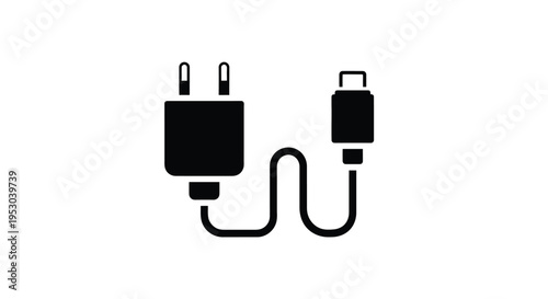 Black and white illustration of various phone charging connectors and adapters