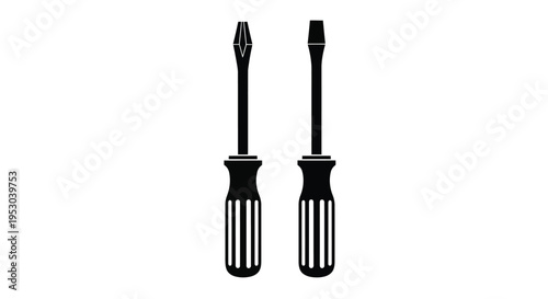Two black screwdrivers one flathead and one phillips shown in a simple graphic