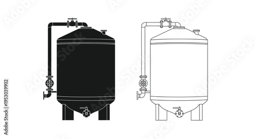 Industrial tanks a black and white illustration of brewing or storage vessels
