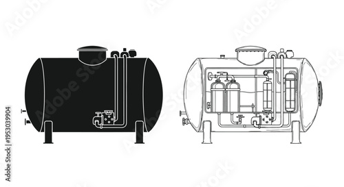 Technical drawing of two horizontal propane tanks with varying detail levels