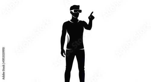 Vector silhouette of a man wearing VR headset and pointing